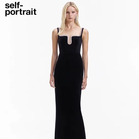 Self-Portrait Black Velvet Midi Dress US12 - Picture 13 of 13